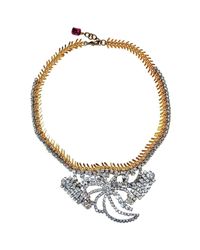 FUCHSIA by Izumi Tahara - Metallic Rhinestone And Fishbone Brass Chain Statement Necklace - Lyst