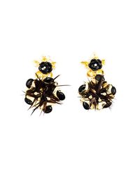 Pats Jewelry - Multicolor Brass & Black Onyx Glossy Camellia Earrings - Lyst