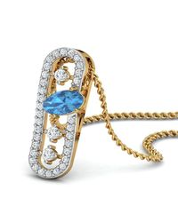 Diamoire Jewels - Metallic Nature Inspired Oval Aquamarine Pendant With Premium Diamonds In 18kt Yellow Gold - Lyst