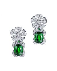 SILVER YULAN - Green Cushion Cut Tsavorite Diamond Flower Earrings - Lyst