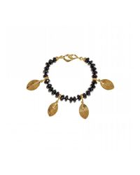 Hissia - Metallic Melanite Garnet Bracelet With Gold Shields Charms - Lyst