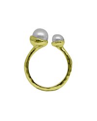 Murkani Jewellery - Metallic Riviera Double Pearl Ring 18kt Yellow Gold Plate (white Pearl) - Lyst