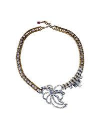 FUCHSIA by Izumi Tahara - Metallic Flower Rhinestone Combination Statement Necklace - Lyst