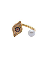 Nialaya - Multicolor Evil Eye Pearl Ring - Lyst