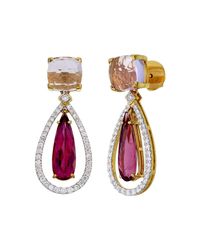 Aara Designer Jewelry - Multicolor 18kt Gold, Diamond & Rubellite Jewel Of The Nile Drop Earrings - Lyst