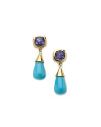 Julia Lloyd George - Blue 18kt Yellow Gold Amethyst And Turquoise Drop Earrings - Lyst