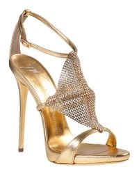 Giuseppe Zanotti - Metallic Crystal Mesh Evening Sandal Gold Leather - Lyst