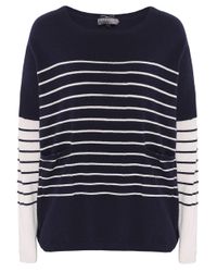 Cocoa Cashmere Blue Striped Pocket Cashmere Jumper