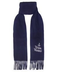 Vivienne Westwood Blue Bronze Logo Wool Scarf for men