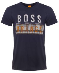 BOSS Orange Blue Taiwo Graphic Logo T-shirt for men