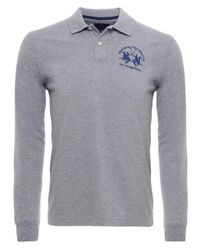 La Martina Gray Logo Long Sleeve Polo Shirt for men