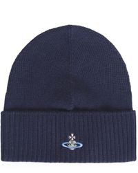Vivienne Westwood Blue Orb Beanie Hat for men