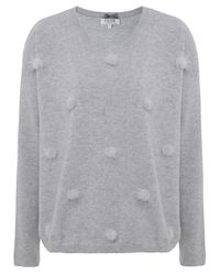 Cocoa Cashmere Gray Pom Pom Rib Sleeve Sweater