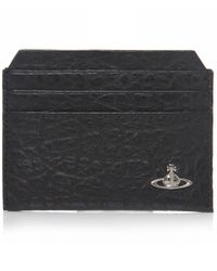 Vivienne Westwood Black Cracked Leather Orb Card Holder for men