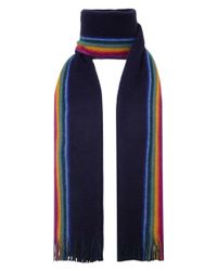 Paul Smith Blue Stripe Trim Wool Scarf for men
