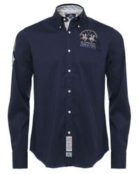 La Martina Blue Long Sleeved Logo Shirt for men