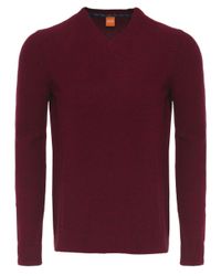 BOSS Orange Red Acestas Wool V-neck Jumper for men