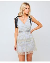 self portrait floral embroidered mesh mini dress