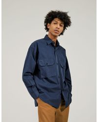 Margaret Howell Safari Shirt Dry Cotton Twill / Kgy Navy in Blue