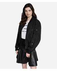 Karl Lagerfeld Black Satin Button-sleeve Bomber Jacket