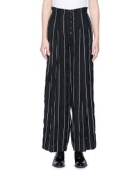The Keiji Black High Waist Stripe Crepe Wide Leg Pants