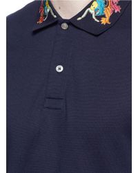 gucci striped pique rugby shirt with dragon embroidery