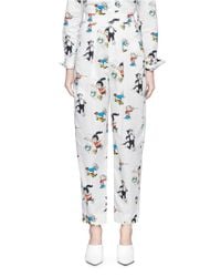 Stella McCartney Gray Cat Print Silk Trousers
