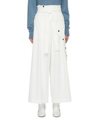 The Keiji White Belted Slant Button Wide Leg Pants