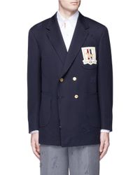 Thom Browne Blue Hector Crest Distressed Cavalry Twill Blazer for men
