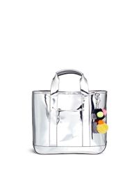 Rebecca Minkoff | Metallic 'sofia' Pompom Keyring Mirror Leather Tote | Lyst