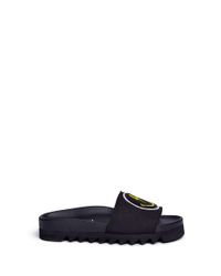 Joshua Sanders | Black 'rainbow Smile' Embroidered Patch Canvas Slides | Lyst