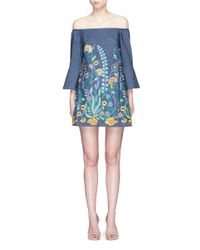 Alice + Olivia Blue Kyra Flare Sleeve Tunic Dress