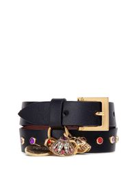 Alexander McQueen | Black Mixed Charm Double Wrap Leather Bracelet | Lyst
