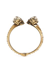 Alexander McQueen | Metallic Twin Skull Faux Pearl Bangle | Lyst