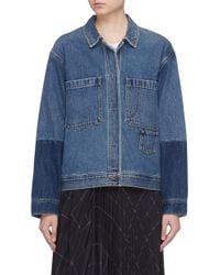 Vince Blue Patchwork Sleeve Patch Pocket Oversized Denim Jacket