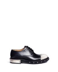 Alexander McQueen Black Hobnail Metal Plate Leather Derbies for men