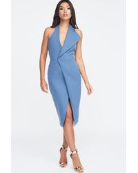 lavish alice halter neck wrap front midi dress