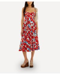 knee length dresses for ladies Striped Monstera Leaf Sleeveless Midi Dress by Farm Rio  Mimi Seabrook