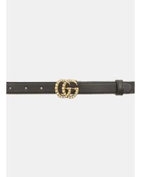 Gucci Leather Slim Gg Belt In Black - Lyst