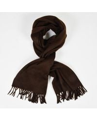 Loro Piana Brown Cashmere Patterned Fringe Trim Scarf