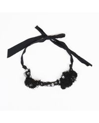 Lanvin Black Faux Pearl Beaded Tulle Necklace