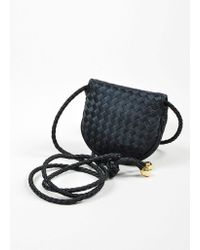 Bottega Veneta Black Satin Intrecciato Woven Mini Cross Body Flap Bag