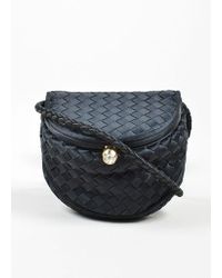 Bottega Veneta Black Satin Intrecciato Woven Mini Cross Body Flap Bag