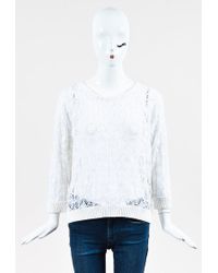 Isabel Marant White Cream Cotton Lace Ribbed Trim Long Sleeve Top