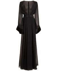 Vestido De Seda Georgette Con Escote Profundo En V Azzaro de color Black