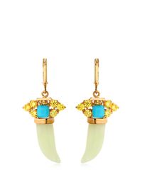 Iosselliani Metallic Horn-shaped Jade Pendant Earrings