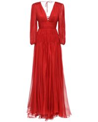 Maria Lucia Hohan Dania Metallic Silk Long Dress in Red - Lyst