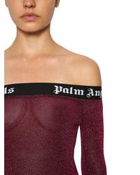 Palm Angels Purple Logo Band Off The Shoulder Bodysuit