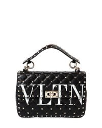 Valentino Black Spike. It Medium Vltn Logo Quilted Leather Shoulder Bag