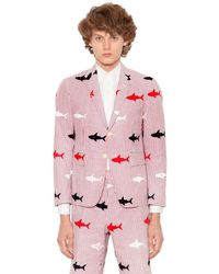 Thom Browne Multicolor Sharks Embroidered Seersucker Jacket for men